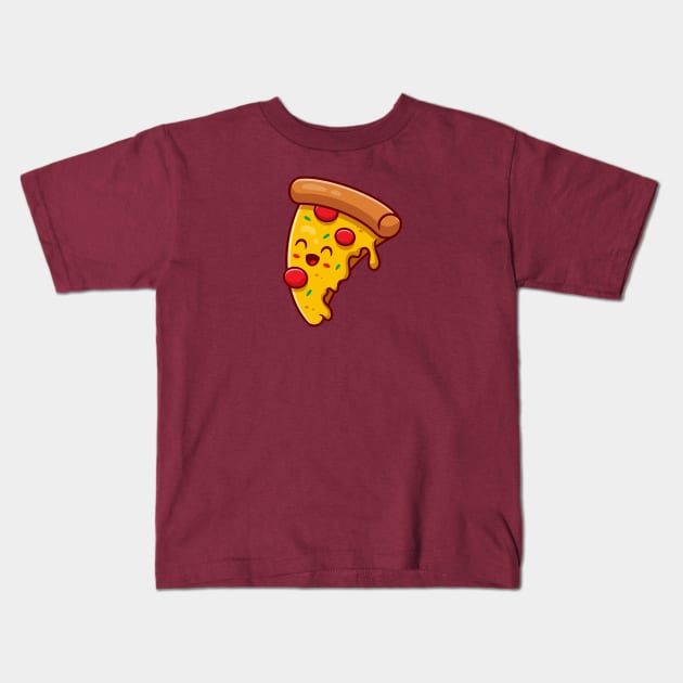 Cute Pizza Cartoon Illustration Kids T-Shirt by Catalyst Labs